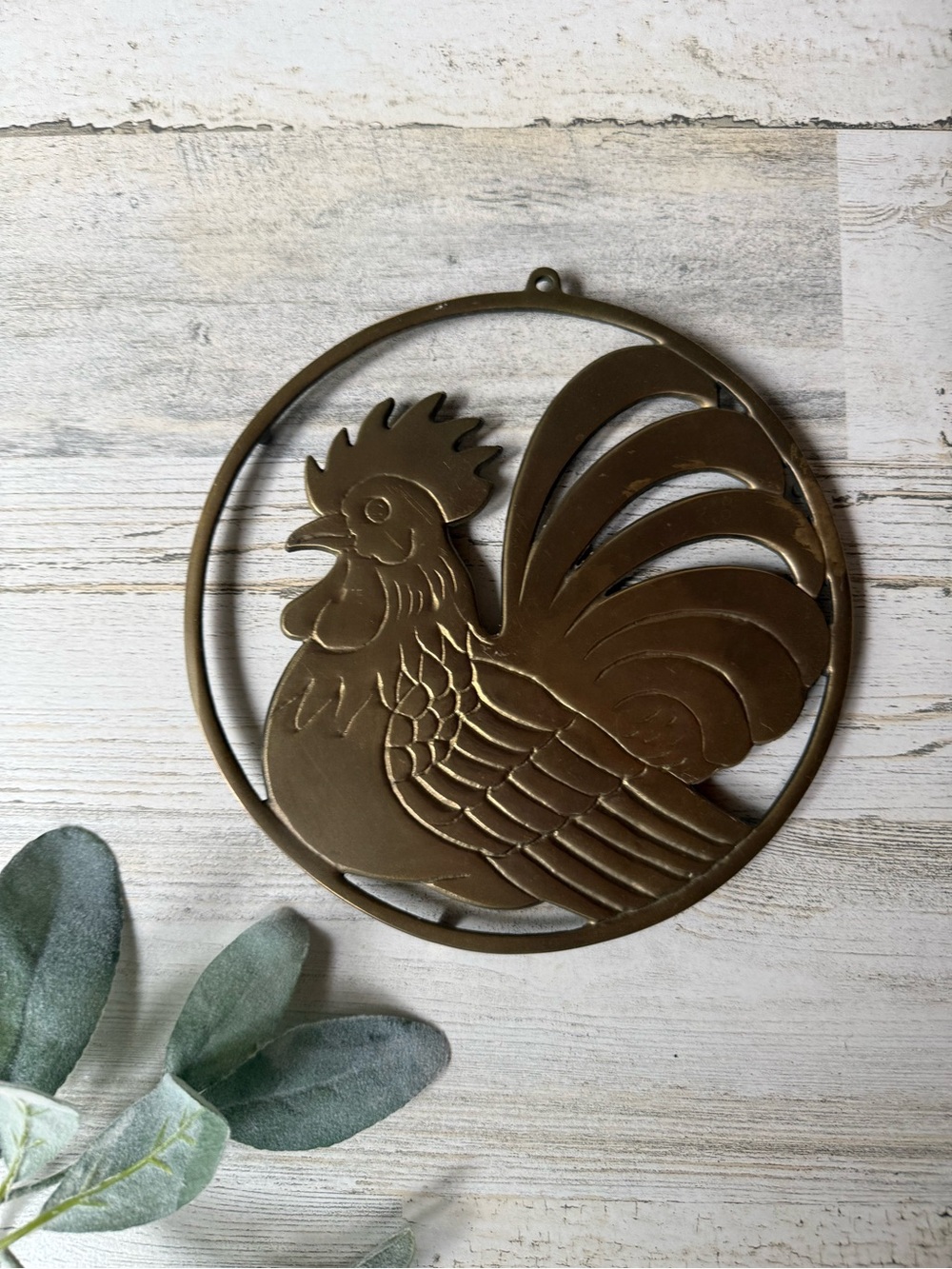 Vintage Gatco Brass Rooster Trivet | Farmhouse Kitchen Wall Decor | Mid-Century